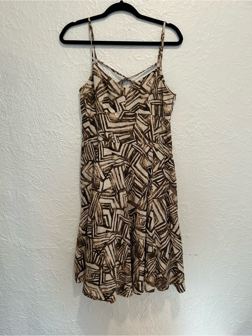 Banana Republic Linen Brown & Cream Geometric Dress